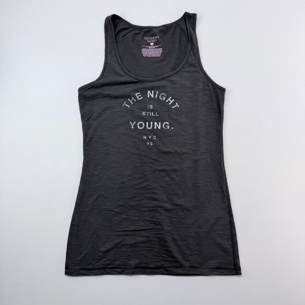 Victorias Secret The Night Is Still Young NYC Gray Graphic Tank Top Large